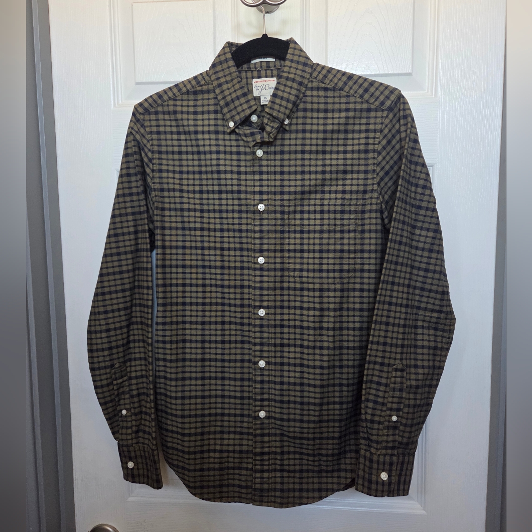J.Crew Men's Slim Green & Navy Plaid Button-Down Shirt Cotton Preppy Xs